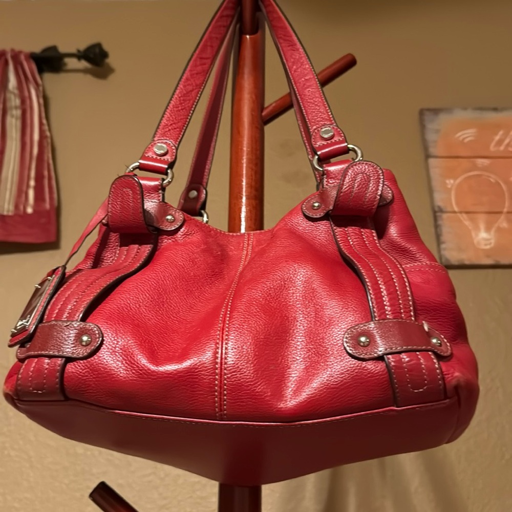 Tignanello Pebbled Leather Tote Bag  Red Purse shoulder bag  Magnetic